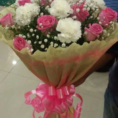 pink rose with garnish